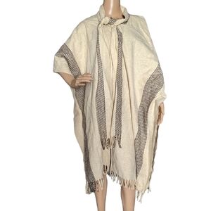 Vintage Mexican Wool Scarf Tie Serape Blanket Tribal Poncho Cape